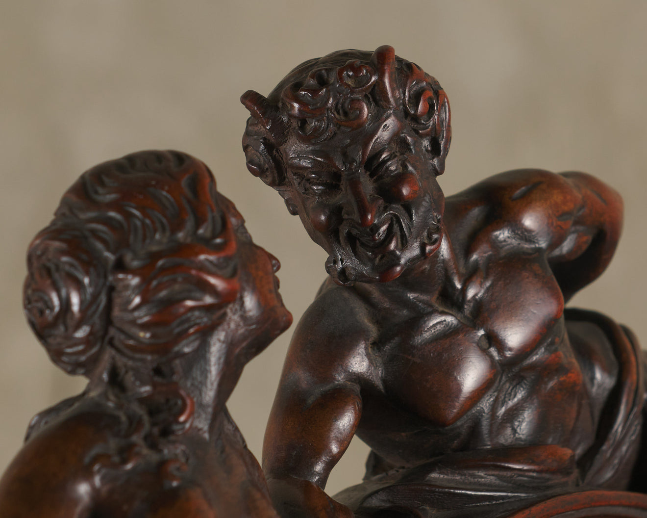 EXCEPTIONAL CARVED HALL CHAIR WITH SATYR AND SATYRESS